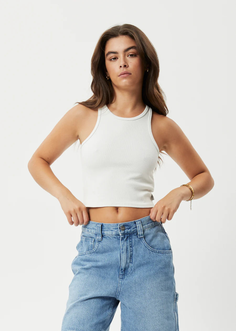 AFENDS • Crop Top sans manches en côte Pearly T-shirt Off White XS 